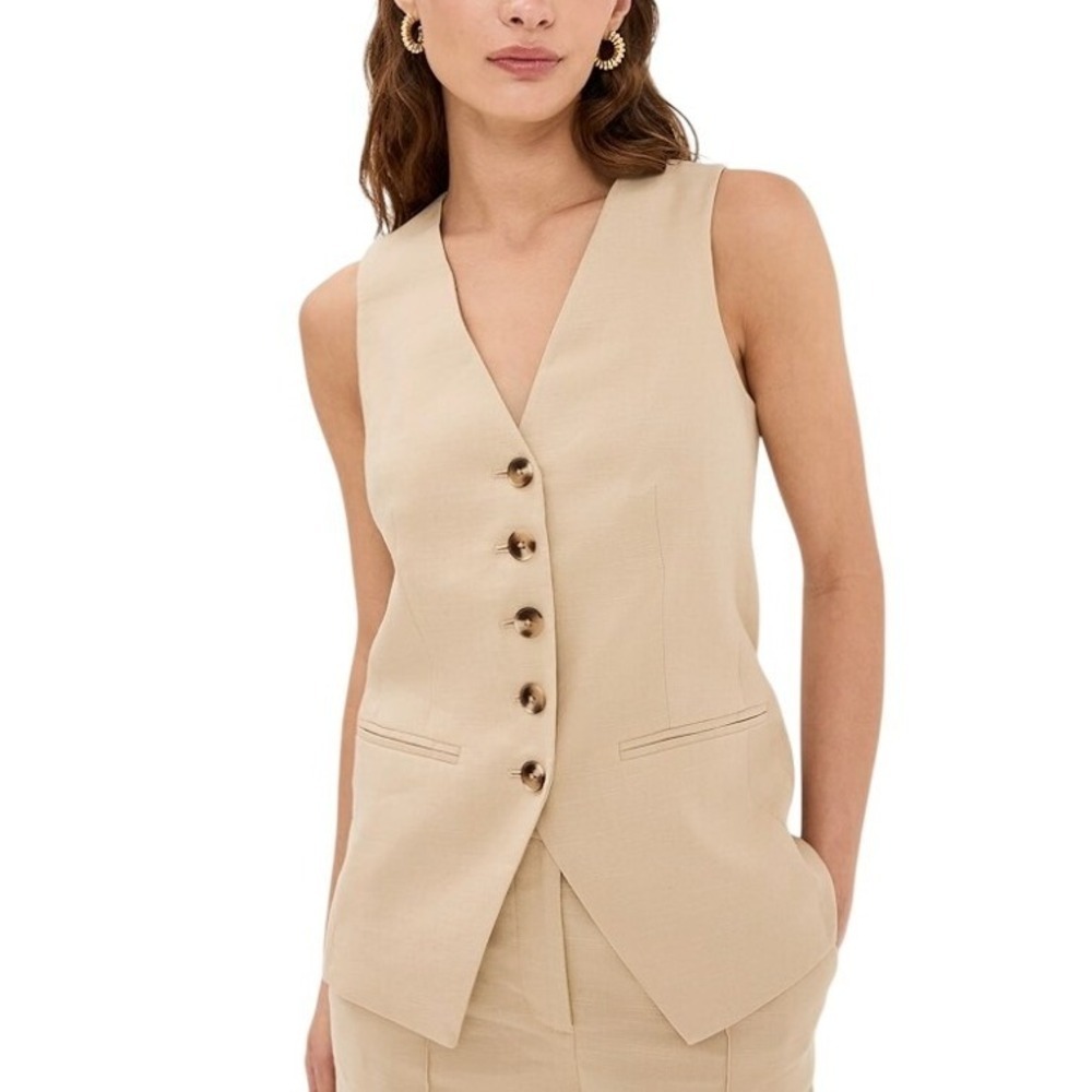 Veronica Beard Liff Linen Blend Vest Waistcoat Size 6 Tailored Preppy
